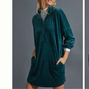 Anthropologie Rosalind Velvet Tunic Dress sz Medium or Large teal